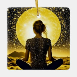 Adorno De Cerámica Meditación femenina bajo la luna celestial