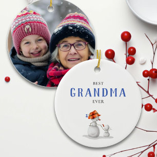 Adorno De Cerámica Mejor Abuela del Mundo Foto de Muñeco de Nieve