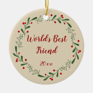 Adorno De Cerámica Mejor Amigo Personalizado Año Holly Wreath