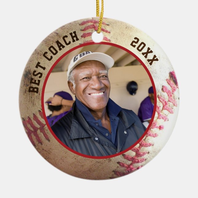Adorno De Cerámica Mejor foto COACH de béisbol personalizada (Frente)