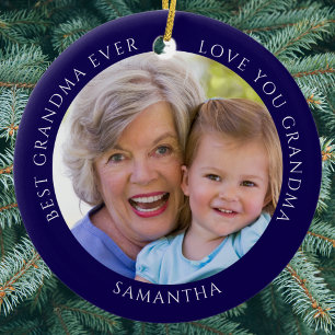 Adorno De Cerámica Mejor foto de abuela personalizada de Navidad