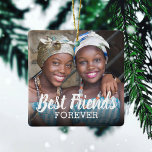 Adorno De Cerámica Mejor foto de amigos por siempre | Navidades Besti<br><div class="desc">Un adorno de árbol de navidad lindo personalizado con una foto tuya y de tu padre y las palabras "Mejores Amigos para siempre".</div>