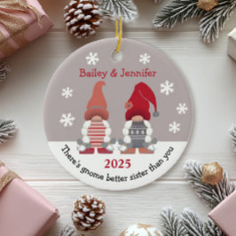 Adorno De Cerámica Mejor Hermana Gnome Rojo Rosa Gris Blanco