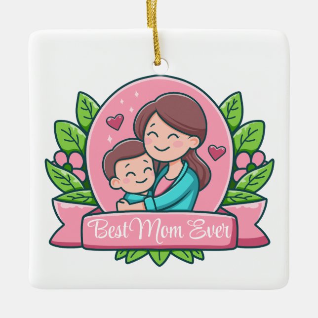 Adorno De Cerámica Mejor Mamá, Mamá Y Niño, Personalizado (Anverso)