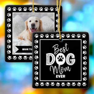 Adorno De Cerámica Mejor Mamá Perro Siempre Foto Negro Blanco Huellas