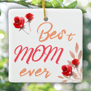 Adorno De Cerámica Mejor Mamá Rosas Rojas Acuarela Madre