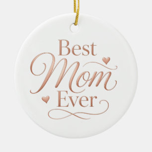 Adorno De Cerámica Mejor Mamá Siempre Tipografía Elegante de Oro Rosa