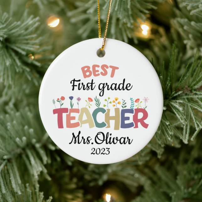 Adorno De Cerámica Mejor nombre de profesor personalizado para regalo (Árbol)