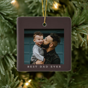 Adorno De Cerámica Mejor Papá del Mundo Foto Doble Cara Marrón Navida