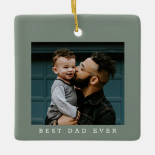 Adorno De Cerámica Mejor Papá del Mundo Foto Verde Doble Cara Navidad