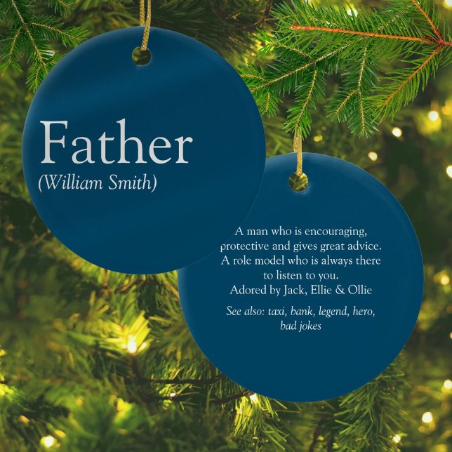 Adorno De Cerámica Mejor Papá, Papi, Padre Siempre Definición Azul (Best Dad Daddy Father Ever Definition Blue Ceramic Ornament)