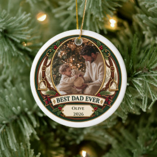 Adorno De Cerámica Mejor Papá Personalizado Foto Navidad