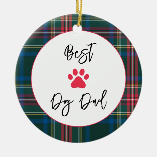 Adorno De Cerámica Mejor perro papá amor, nombre Mascota Paw Holiday  (Frente)