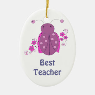 Adorno De Cerámica Mejor Profesora Mariquita Rosa Caprichosa