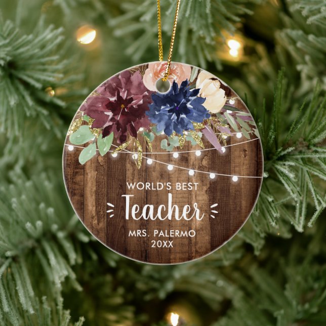 Adorno De Cerámica Mejor Teacher Personalizado Barn Fairy Lights (Árbol)
