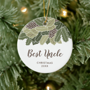 Adorno De Cerámica Mejor Tío Personalizado Pinecones Verdor