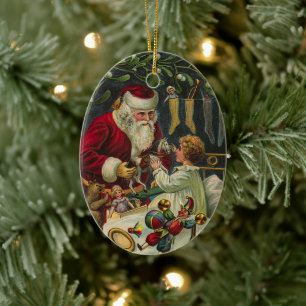 Adorno De Cerámica Mejores deseos de Navidad Santa Victoriano con niñ