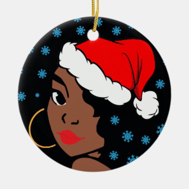 Adorno De Cerámica Melanin Navidades Chica negro de invierno sista má (Frente)
