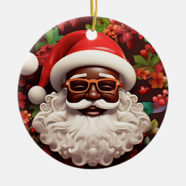 Adorno De Cerámica Melanin Navidades Chocolate Papá Noel negro (Frente)