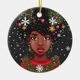 Adorno De Cerámica Melanin Navidades Magia Chica negra Sista
