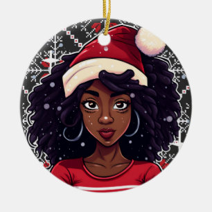 Adorno De Cerámica Melanin Navidades Magia Chica negra Sista