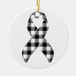 Adorno De Cerámica Melanoma Skin Cancer Awareness Plaid Black Ribbon 