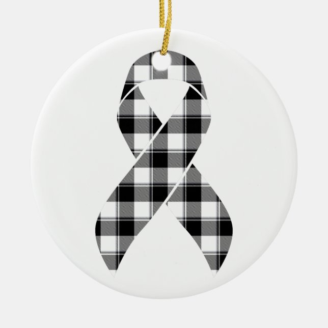 Adorno De Cerámica Melanoma Skin Cancer Awareness Plaid Black Ribbon  (Frente)