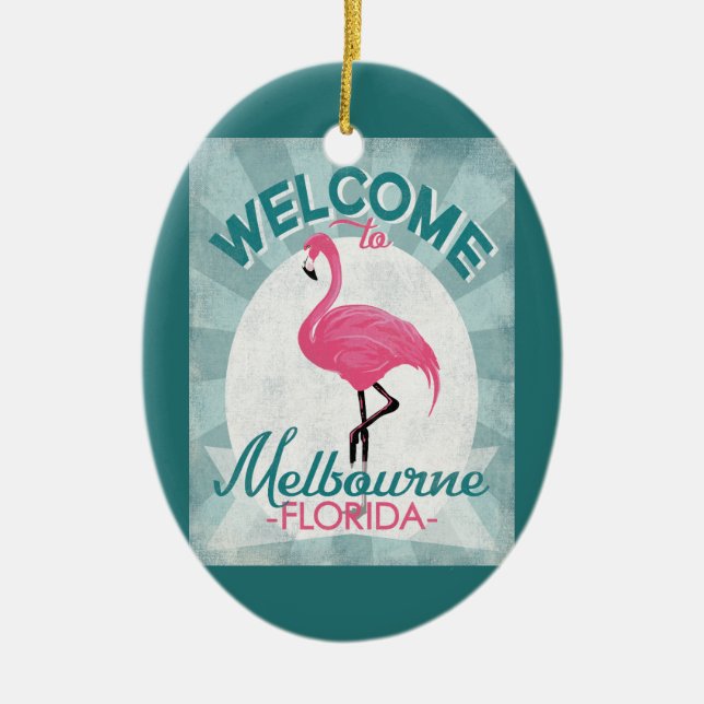 Adorno De Cerámica Melbourne Florida Pink Flamingo Retro (Frente)