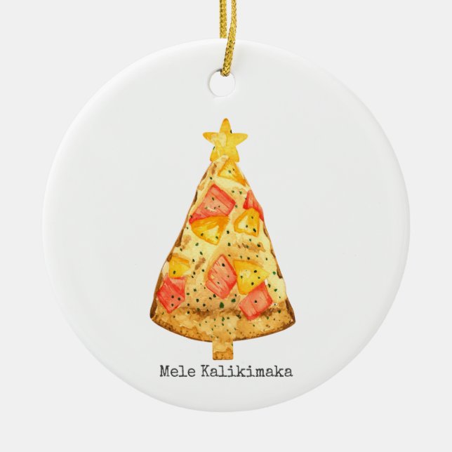 Adorno De Cerámica Mele Kalikimaka Feliz Navidad Hawái Pizza (Frente)