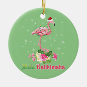 Adorno De Cerámica Mele Kalikimaka Flamingo Santa Navidades Merry