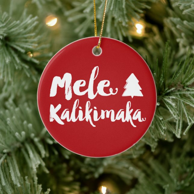 Adorno De Cerámica Mele Kalikimaka Guión del pincel de la foto del ár (Árbol)