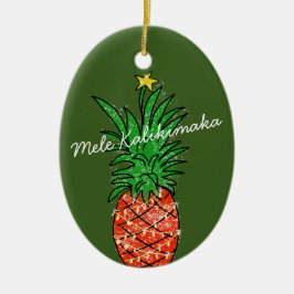 Adorno De Cerámica Mele Kalikimaka Pineapple Hawaii Árbol de Navidad