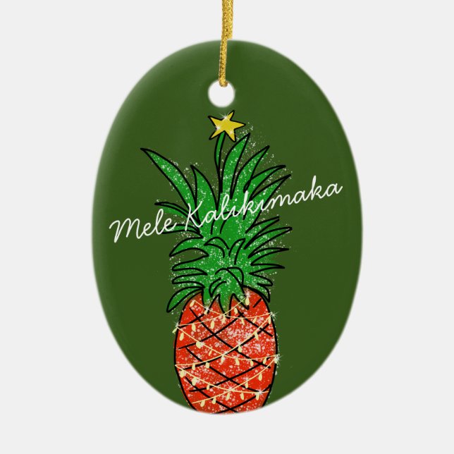 Adorno De Cerámica Mele Kalikimaka Pineapple Hawaii Árbol de Navidad (Frente)