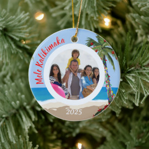 Adorno De Cerámica Mele Kalikimaka Playa Hawaiana Foto Personalizada