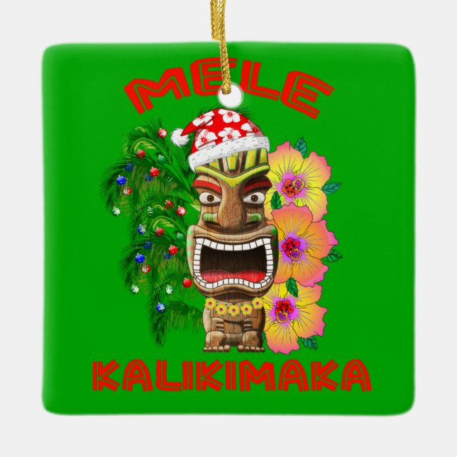 Adorno De Cerámica Mele Kalikimaka Santa Claus Tiki (Anverso)