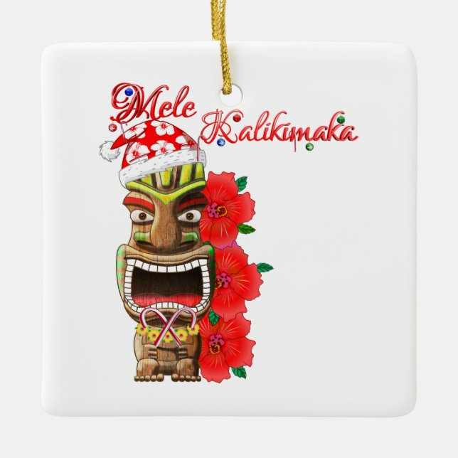 Adorno De Cerámica Mele Kalikimaka Santa Tiki (Anverso)