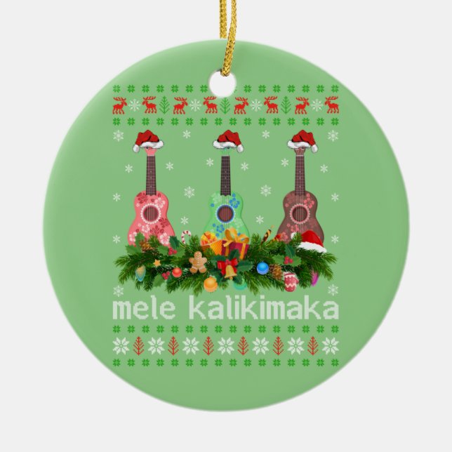 Adorno De Cerámica Mele Kalikimaka Ukulele Regalo de guitarra Ugly Uk (Frente)