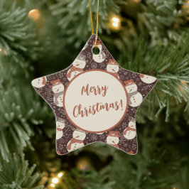 Adorno De Cerámica Mellow Snowmen - ¡Feliz Navidad! Editable rojo.