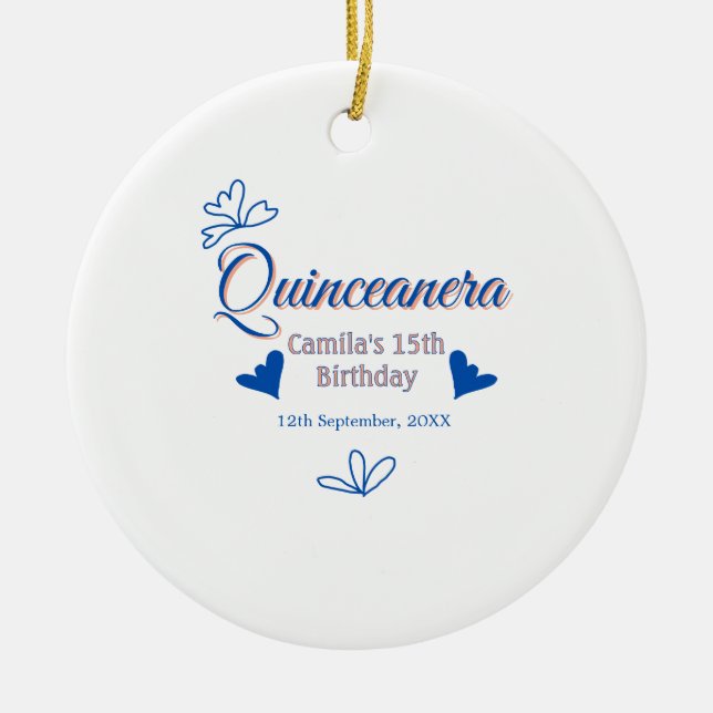 Adorno De Cerámica Melocotón azul quinceanera 15º cumpleaños méxico r (Frente)