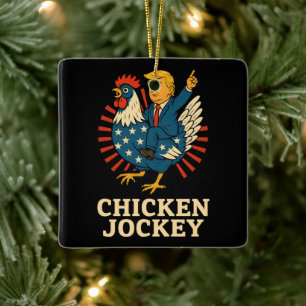 Adorno De Cerámica Meme divertido de Jockey sobre pollo Trump