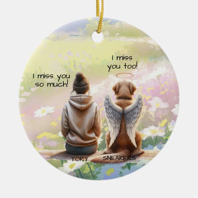 Adorno De Cerámica Memorial de Mujer y Perro  (Frente)