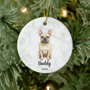 Adorno De Cerámica Memorial de Perro Bulldog Francés Crema Acuarela