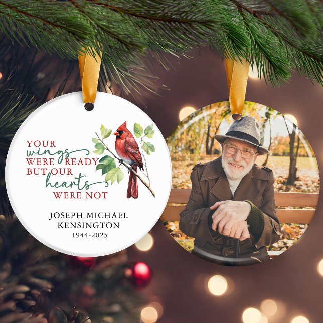 Adorno De Cerámica Memorial de recuerdo cardinal foto de Keepsake (Cardinal Remembrance Memorial Keepsake Photo Ceramic Ornament)