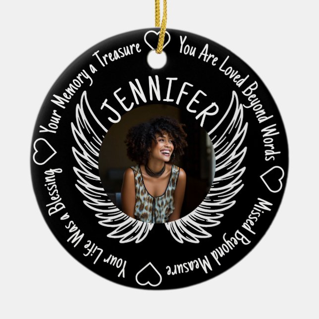 Adorno De Cerámica Memorial fotográfico con nombre y poema (Frente)