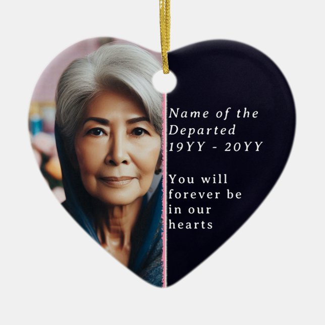 Adorno De Cerámica Memorial Heart Photo, Psalm 23 Black, White Pink (Frente)