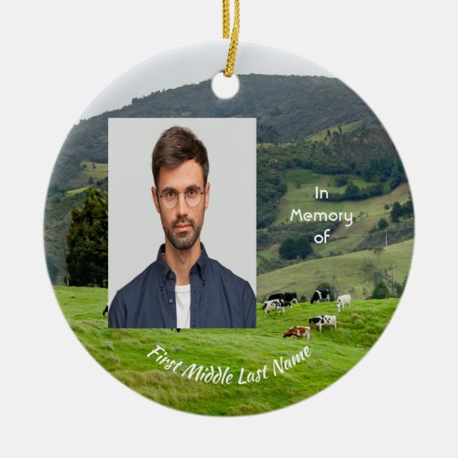 Adorno De Cerámica Memorial Keepsake Cattle Farm Landscape  (Frente)