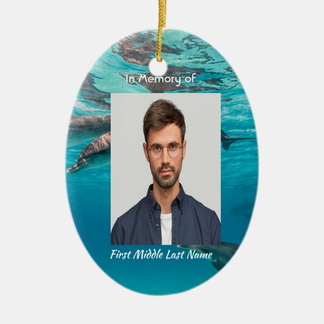 Adorno De Cerámica Memorial  Keepsake Dolphins Underwater Ocean (Frente)