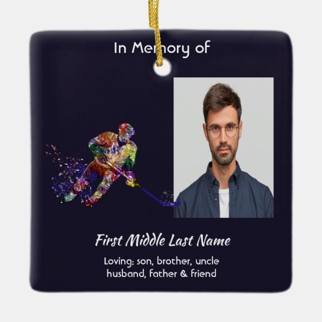 Adorno De Cerámica Memorial Keepsake Hockey Player Sport (Anverso)