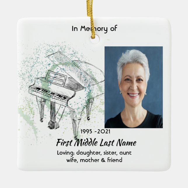 Adorno De Cerámica Memorial Keepsake Photo Prayer Piano Musician (Anverso)