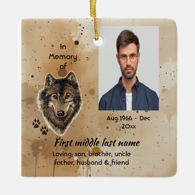Adorno De Cerámica Memorial Keepsake Wolf Wolves Animal (Anverso)